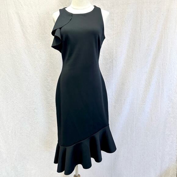 Banana Republic Black Scuba Flounced Asymmetric Ruffle Sleeveless Sheath Dress 6 - Picture 1 of 13